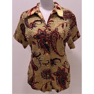 Vintage Casual Corner Gold Paisley Patterned Blouse